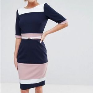 Paper Dolls Midi pencil dress on color block.